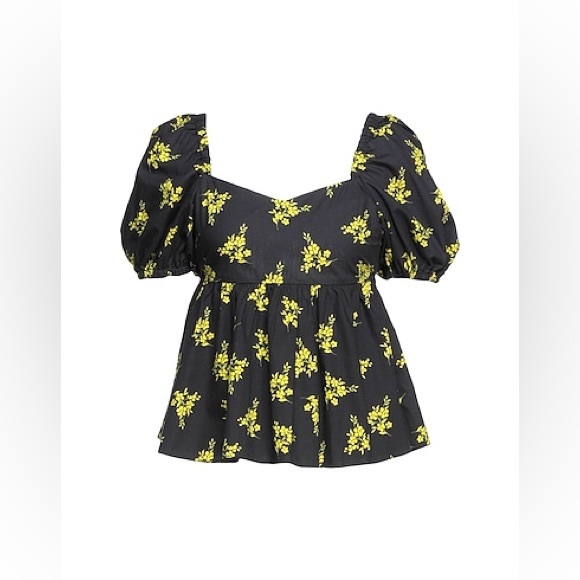 Topshop Peplum Bubble Sleeve Floral Print Open Back Top Size 12 NWT - Picture 6 of 13